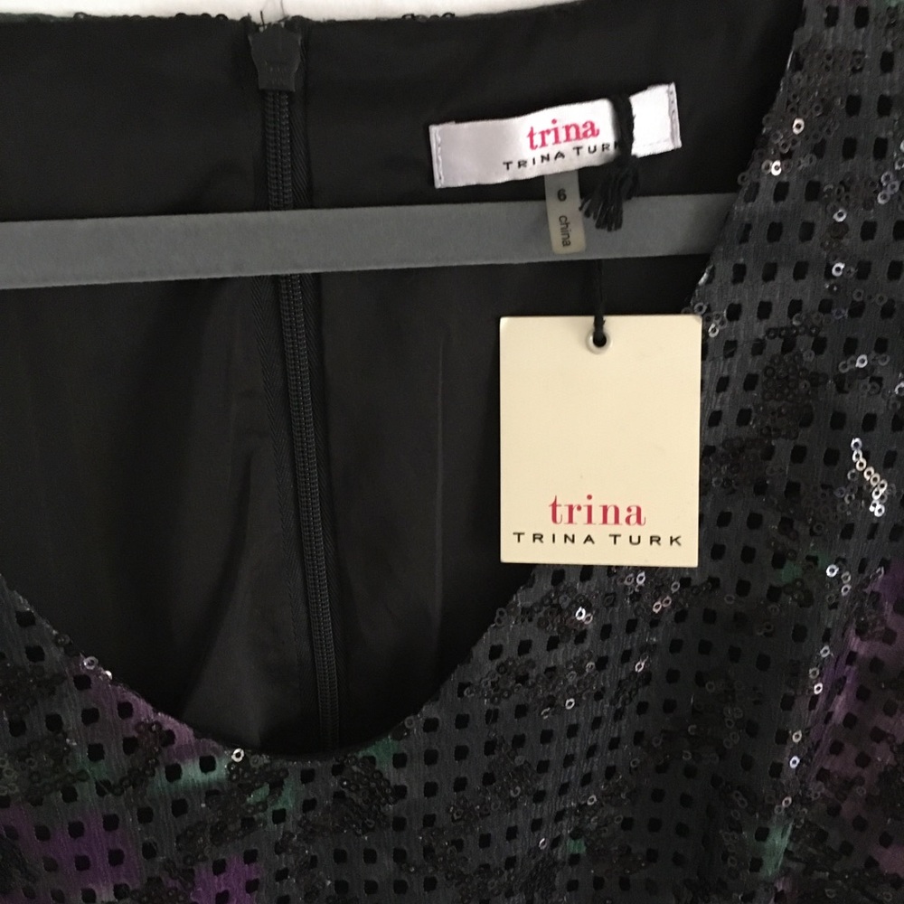 NWT Trina Turk black sequin cocktail dress M - Picture 5 of 13